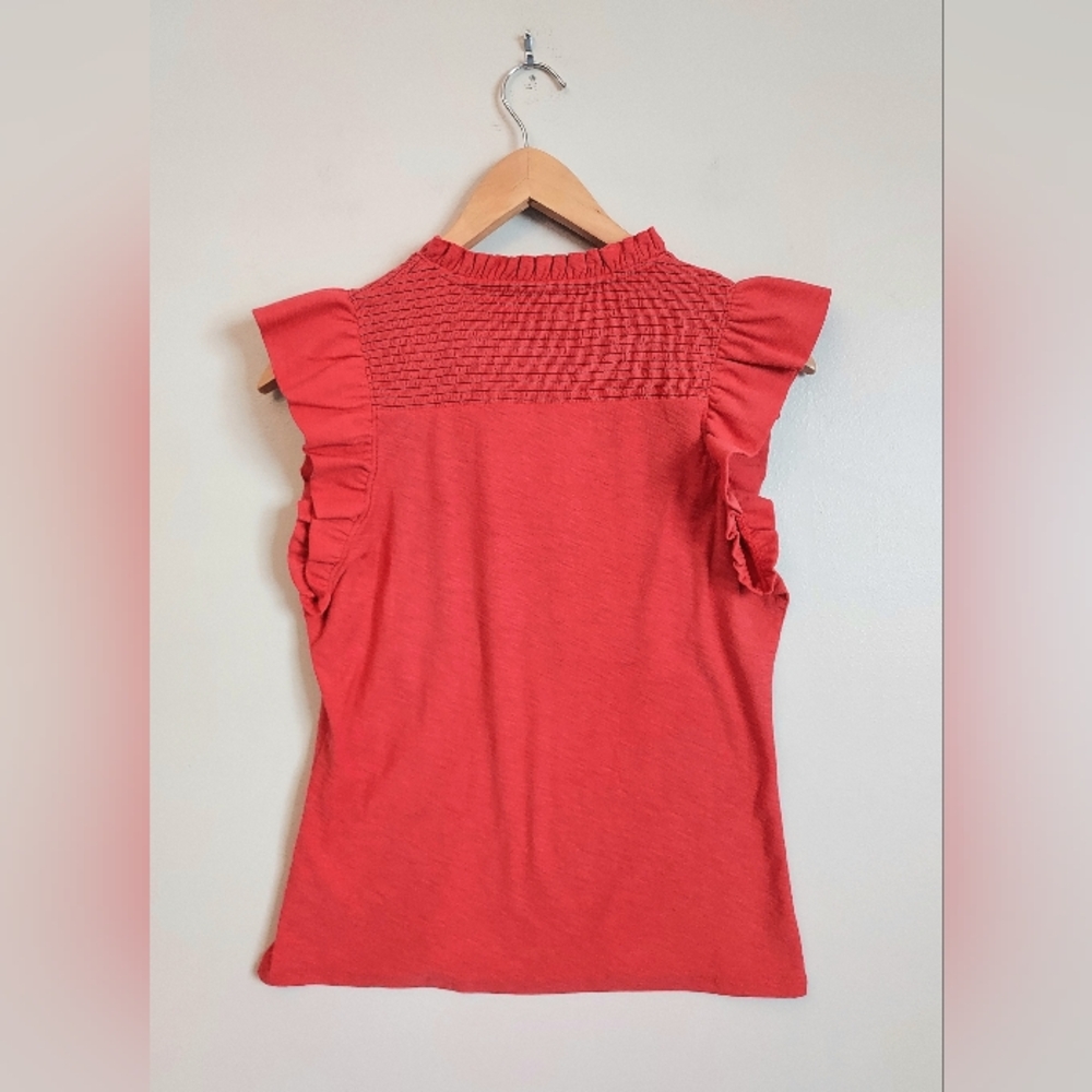 Nation LTD Habida Rouge Red Smocked Flutter Sleeve Top Size Small - Picture 7 of 11